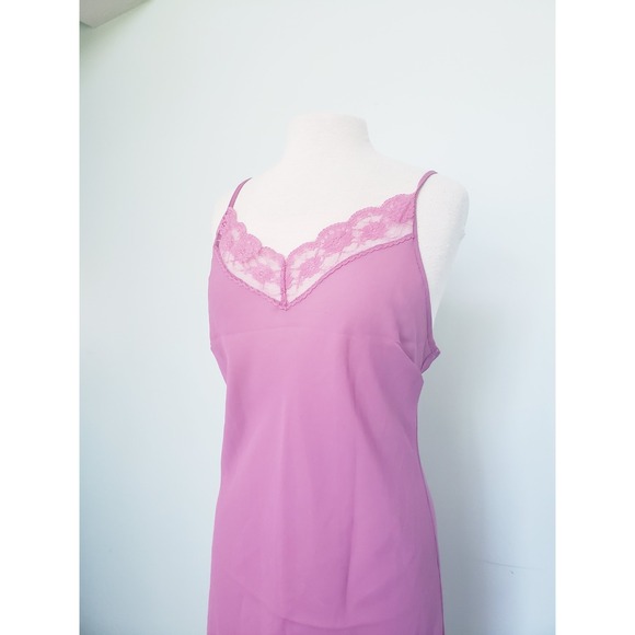 VTG 90s Ice Women's M Pink Purple Slip Dress Midi Gown Lingerie Lace Y2K Sheer - Picture 3 of 11